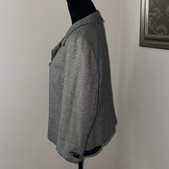 Talbots Sz 12 black white houndstooth single front women’s blazer suit jacket - Picture 2 of 8